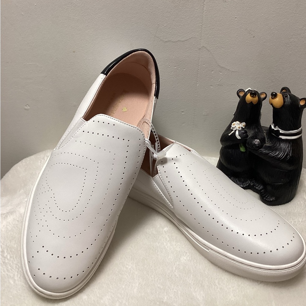 kate spade White Slip-On Perforated Leather Flats